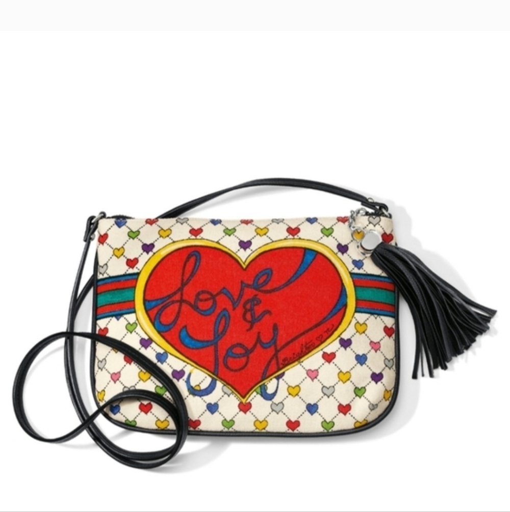 Brighton Cream Crossbody with Red Heart & Multicolor Hearts